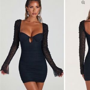 Oh Polly Black Sweetheart bell Sleeve Mini Dress